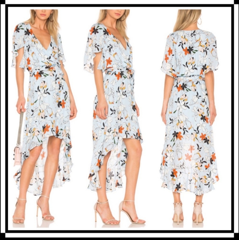 Parker Demi Floral Print Silk High-Low Wrap Dress Medium